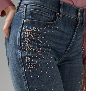 White House Black Market High-Rise Soft Beaded Skinny Flare Jeans 00L NWT PKG‎